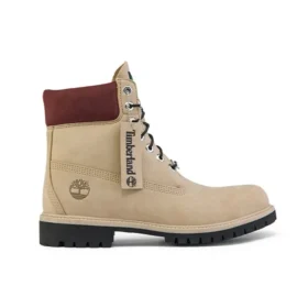 6-Inch Premium Waterproof Boot „Beige Nubuck with Burgundy Collar“