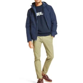 Voděodolná bundy Timberland se zipem a kapucí, modrá