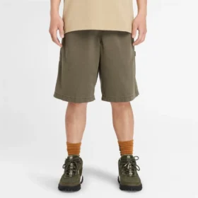 Vyprané těžké keprové kraťasy „Olive Green“